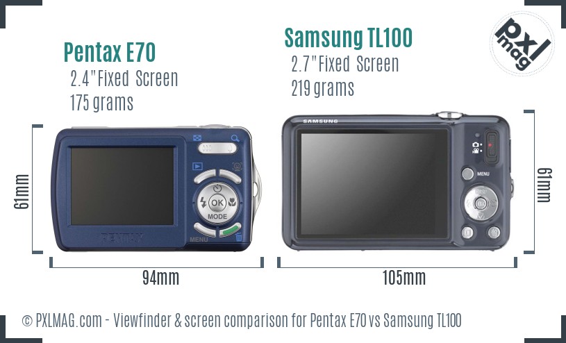 Pentax E70 vs Samsung TL100 Screen and Viewfinder comparison