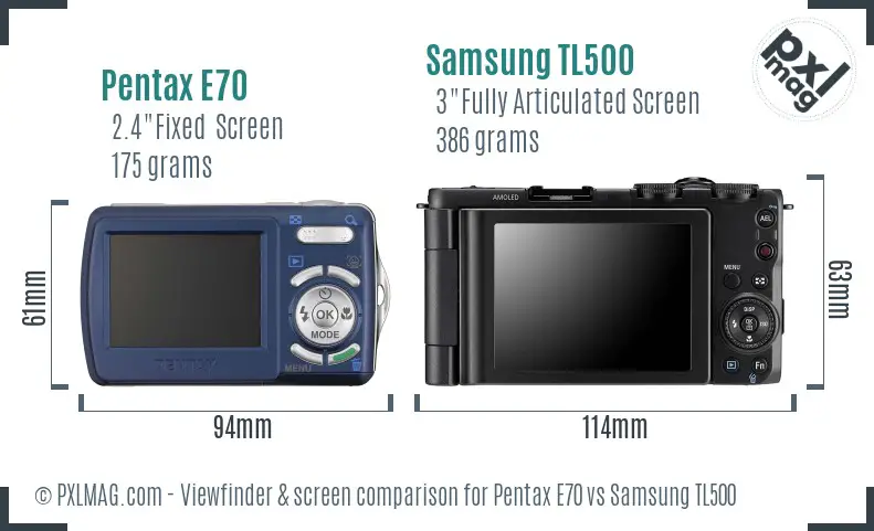 Pentax E70 vs Samsung TL500 Screen and Viewfinder comparison Pentax E70 vs Samsung TL500 Screen and Viewfinder comparison