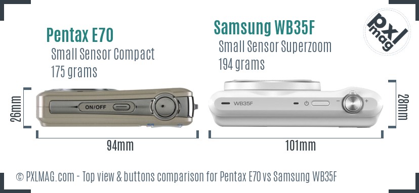 Pentax E70 vs Samsung WB35F top view buttons comparison