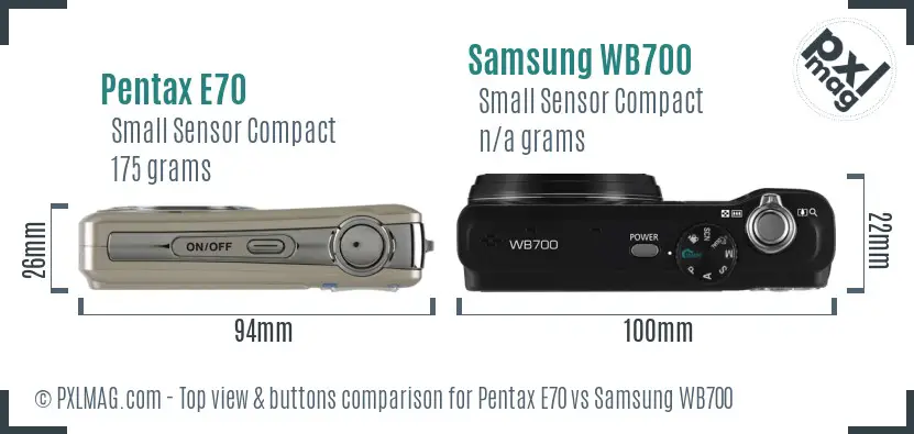 Pentax E70 vs Samsung WB700 top view buttons comparison