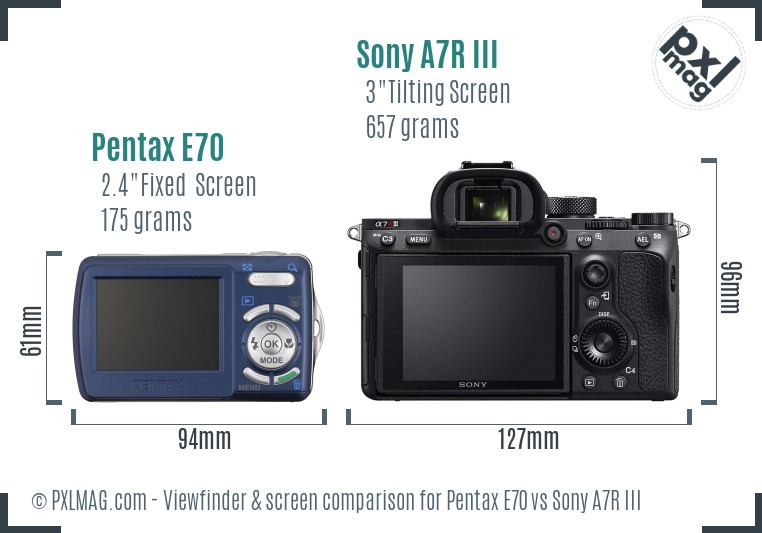 Pentax E70 vs Sony A7R III Screen and Viewfinder comparison
