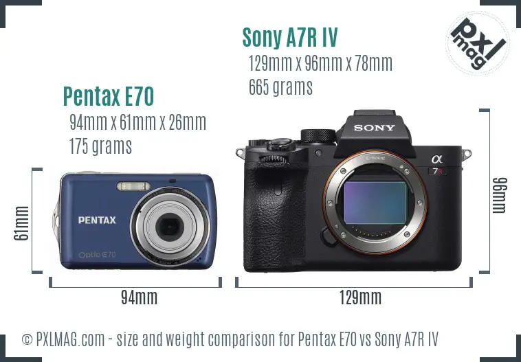 Pentax E70 vs Sony A7R IV size comparison Pentax E70 vs Sony A7R IV size comparison