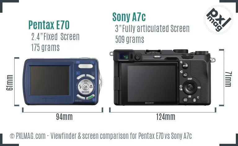 Pentax E70 vs Sony A7c Screen and Viewfinder comparison