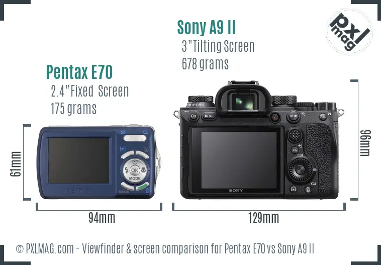 Pentax E70 vs Sony A9 II Screen and Viewfinder comparison