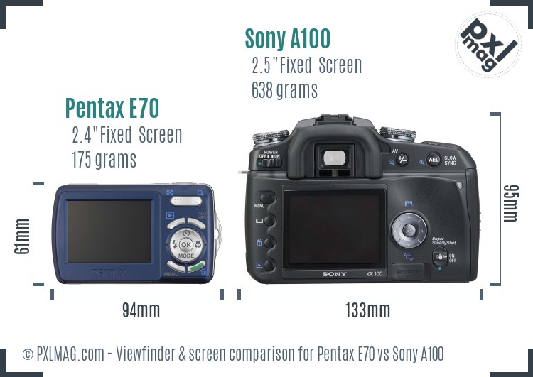 Pentax E70 vs Sony A100 Screen and Viewfinder comparison