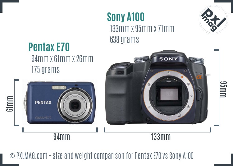 Pentax E70 vs Sony A100 size comparison