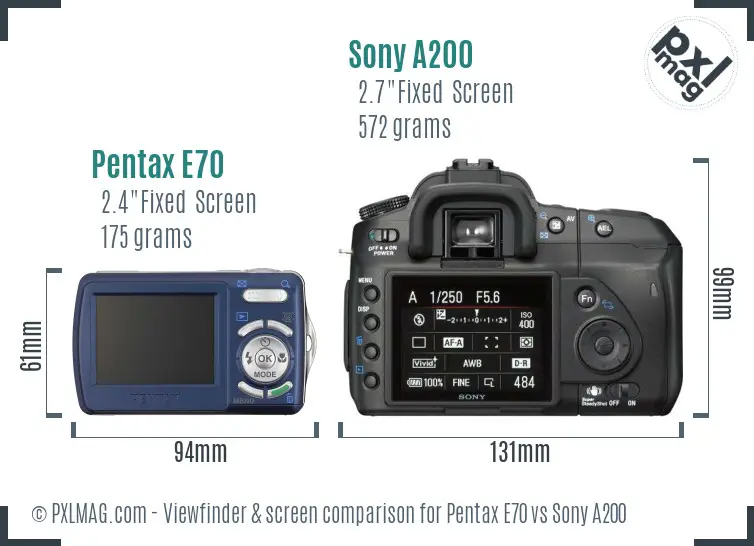 Pentax E70 vs Sony A200 Screen and Viewfinder comparison Pentax E70 vs Sony A200 Screen and Viewfinder comparison