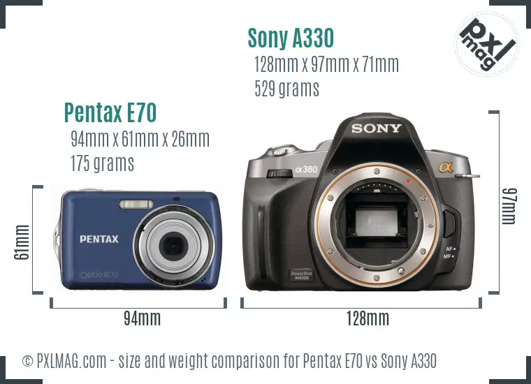 Pentax E70 vs Sony A330 size comparison
