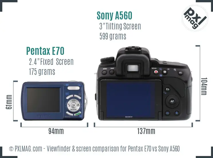 Pentax E70 vs Sony A560 Screen and Viewfinder comparison