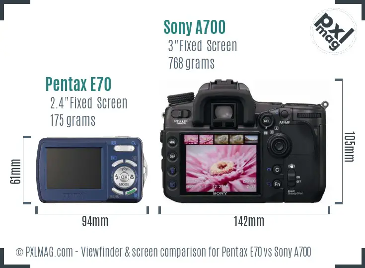 Pentax E70 vs Sony A700 Screen and Viewfinder comparison