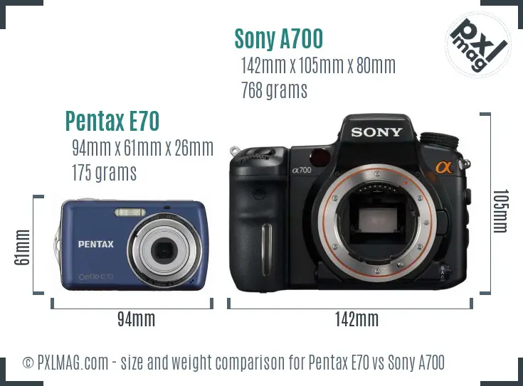 Pentax E70 vs Sony A700 size comparison