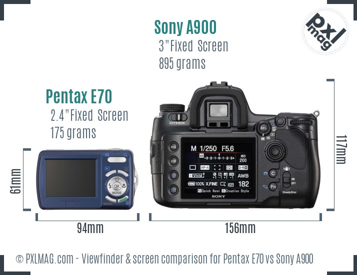 Pentax E70 vs Sony A900 Screen and Viewfinder comparison