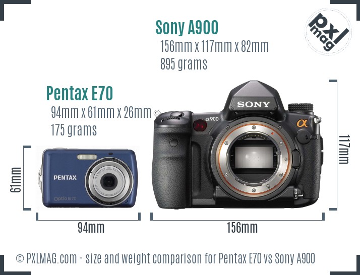 Pentax E70 vs Sony A900 size comparison