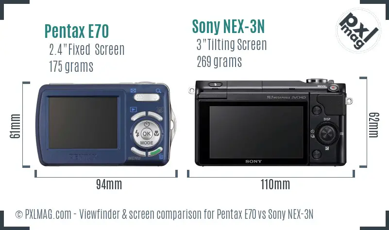 Pentax E70 vs Sony NEX-3N Screen and Viewfinder comparison