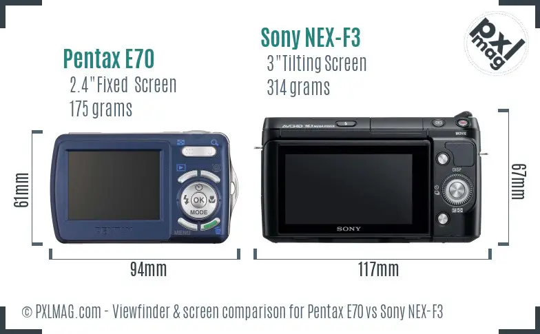 Pentax E70 vs Sony NEX-F3 Screen and Viewfinder comparison