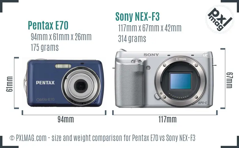 Pentax E70 vs Sony NEX-F3 size comparison