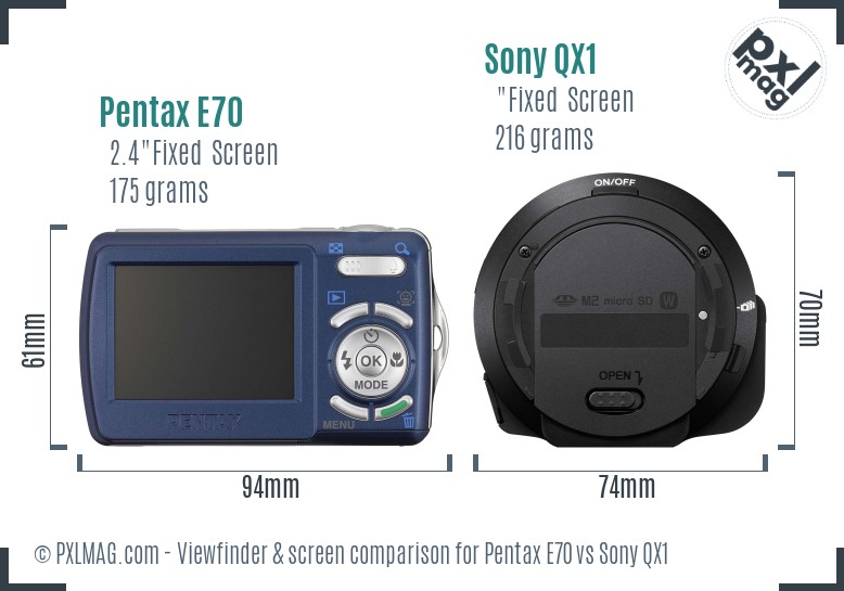 Pentax E70 vs Sony QX1 Screen and Viewfinder comparison