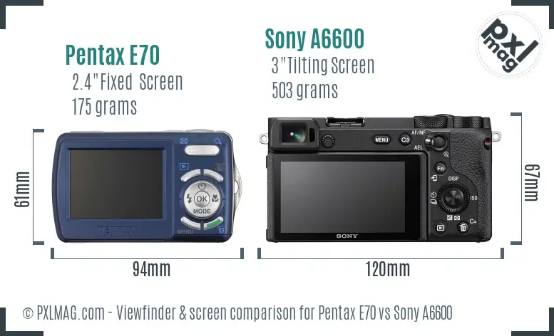 Pentax E70 vs Sony A6600 Screen and Viewfinder comparison