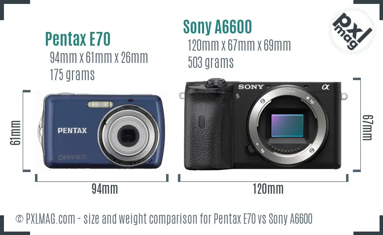 Pentax E70 vs Sony A6600 size comparison