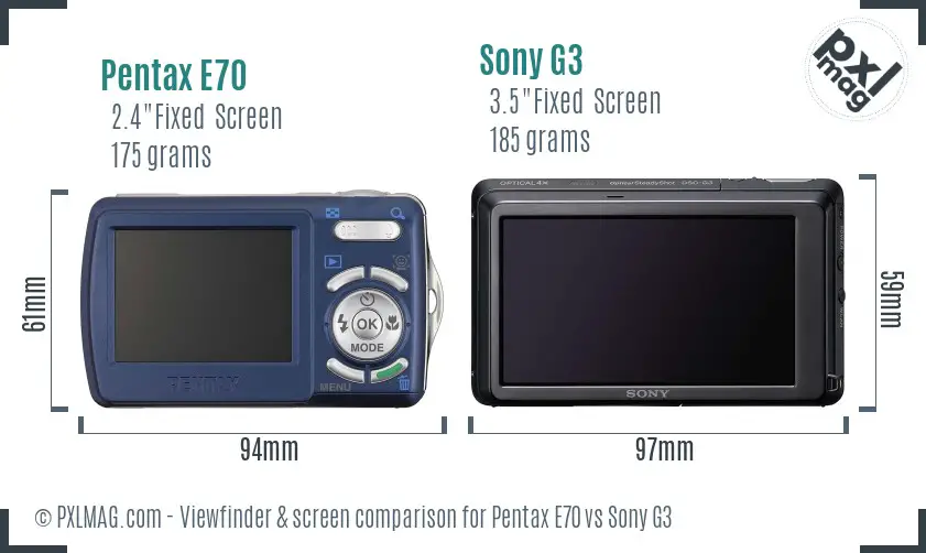 Pentax E70 vs Sony G3 Screen and Viewfinder comparison