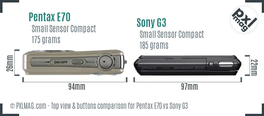 Pentax E70 vs Sony G3 top view buttons comparison