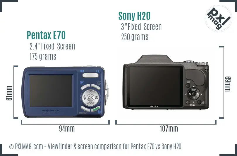 Pentax E70 vs Sony H20 Screen and Viewfinder comparison Pentax E70 vs Sony H20 Screen and Viewfinder comparison