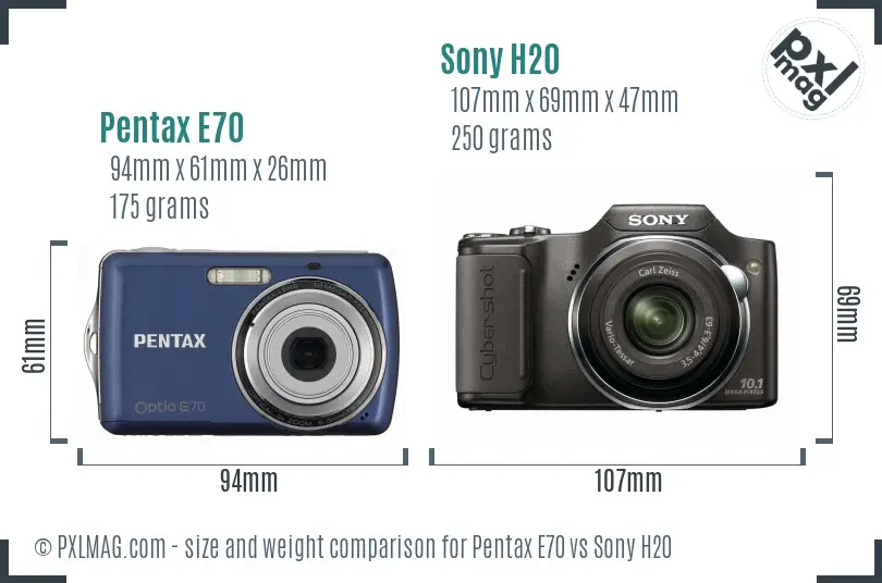 Pentax E70 vs Sony H20 size comparison Pentax E70 vs Sony H20 size comparison
