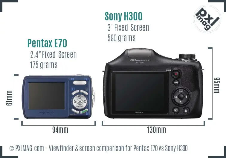 Pentax E70 vs Sony H300 Screen and Viewfinder comparison Pentax E70 vs Sony H300 Screen and Viewfinder comparison