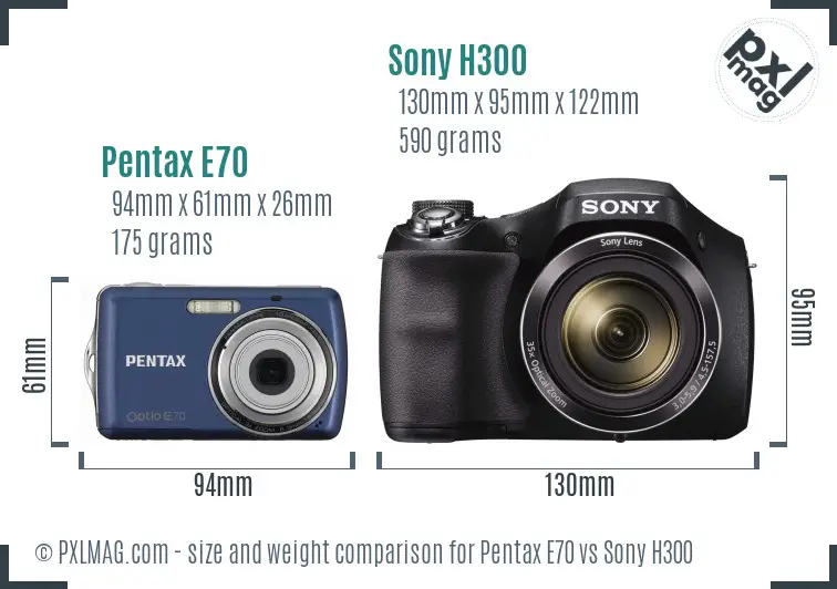 Pentax E70 vs Sony H300 size comparison Pentax E70 vs Sony H300 size comparison