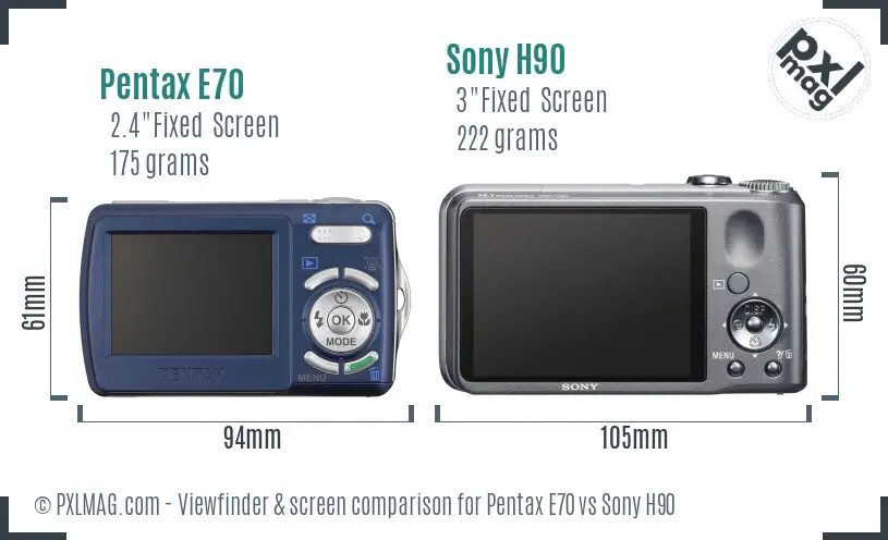 Pentax E70 vs Sony H90 Screen and Viewfinder comparison Pentax E70 vs Sony H90 Screen and Viewfinder comparison