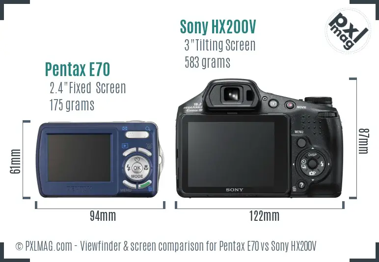 Pentax E70 vs Sony HX200V Screen and Viewfinder comparison