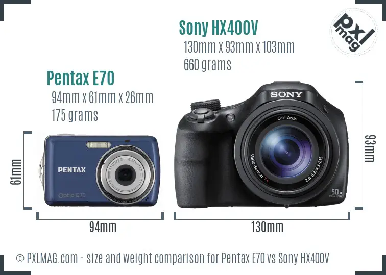 Pentax E70 vs Sony HX400V size comparison Pentax E70 vs Sony HX400V size comparison