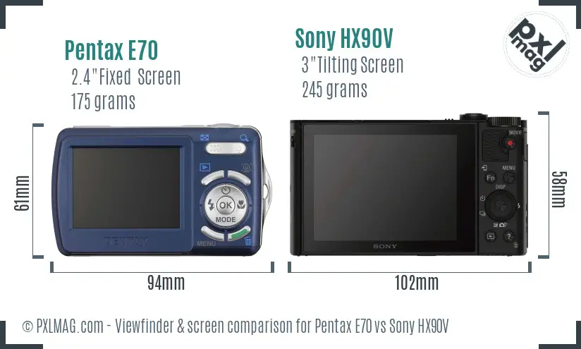 Pentax E70 vs Sony HX90V Screen and Viewfinder comparison Pentax E70 vs Sony HX90V Screen and Viewfinder comparison