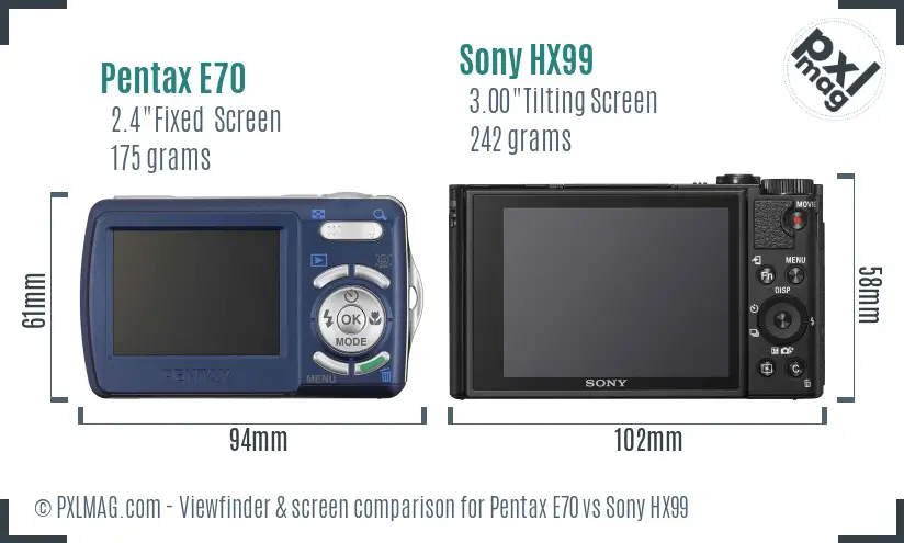 Pentax E70 vs Sony HX99 Screen and Viewfinder comparison