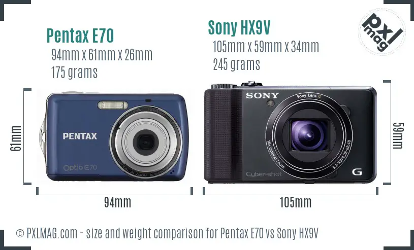 Pentax E70 vs Sony HX9V size comparison Pentax E70 vs Sony HX9V size comparison