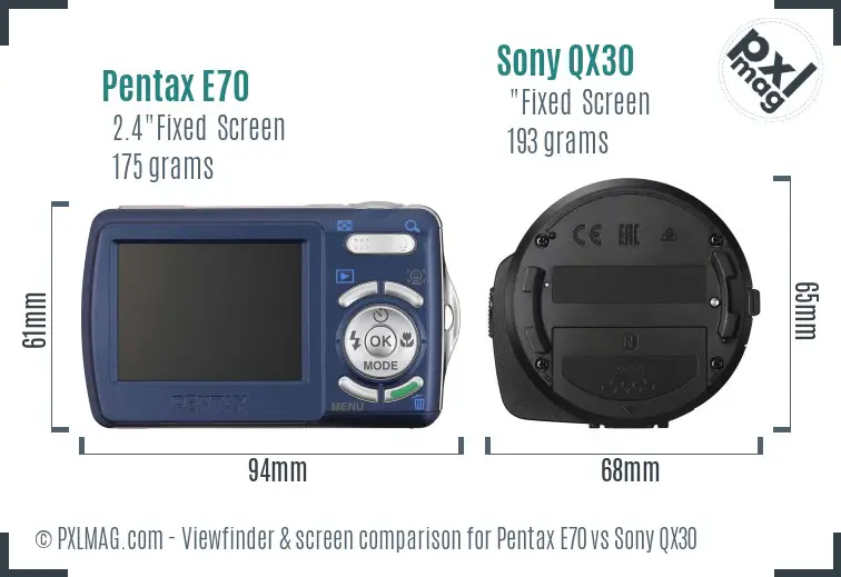 Pentax E70 vs Sony QX30 Screen and Viewfinder comparison