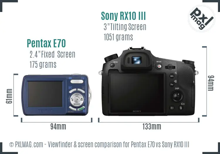 Pentax E70 vs Sony RX10 III Screen and Viewfinder comparison