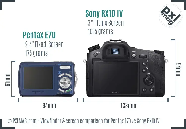 Pentax E70 vs Sony RX10 IV Screen and Viewfinder comparison