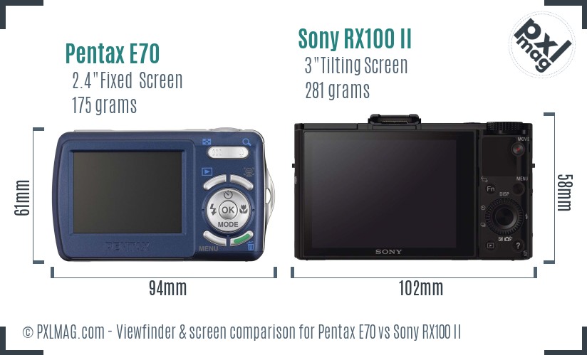 Pentax E70 vs Sony RX100 II Screen and Viewfinder comparison