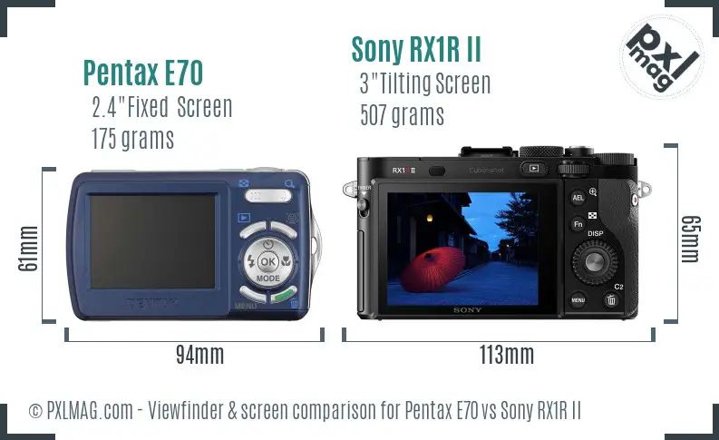 Pentax E70 vs Sony RX1R II Screen and Viewfinder comparison