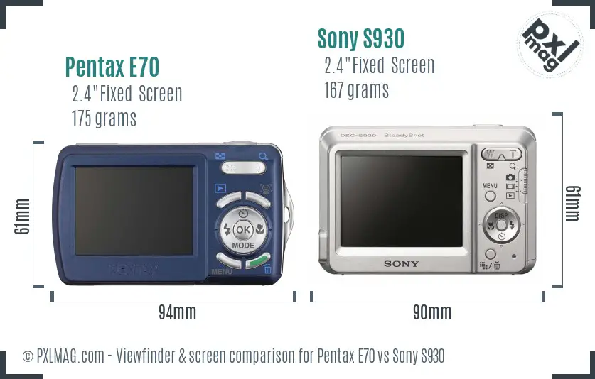 Pentax E70 vs Sony S930 Screen and Viewfinder comparison