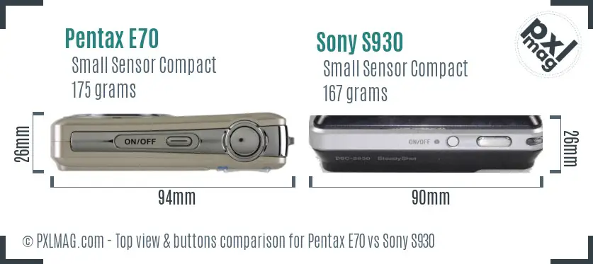 Pentax E70 vs Sony S930 top view buttons comparison