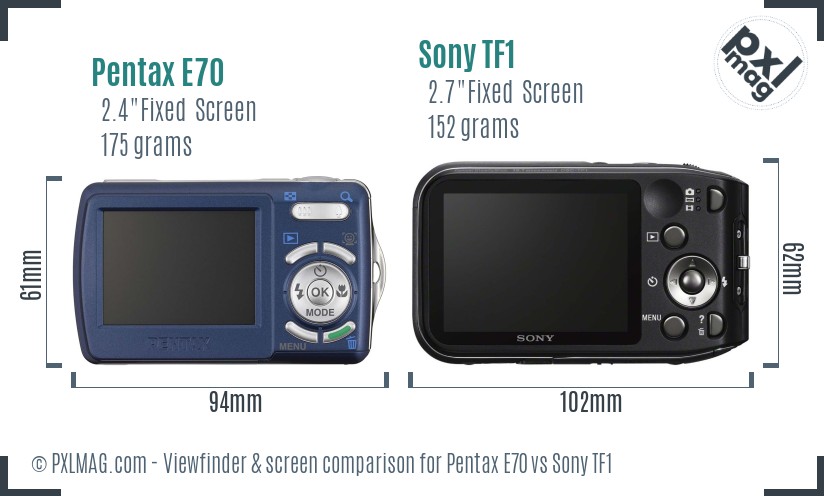 Pentax E70 vs Sony TF1 Screen and Viewfinder comparison