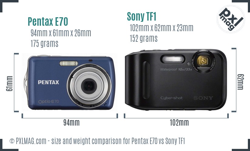 Pentax E70 vs Sony TF1 size comparison