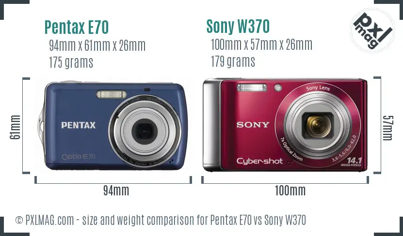 Pentax E70 vs Sony W370 size comparison