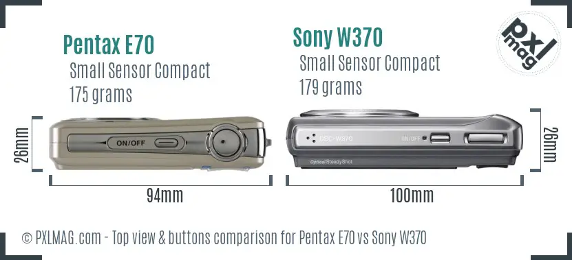 Pentax E70 vs Sony W370 top view buttons comparison