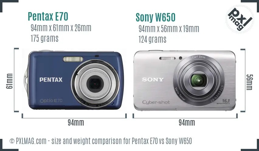 Pentax E70 vs Sony W650 size comparison Pentax E70 vs Sony W650 size comparison