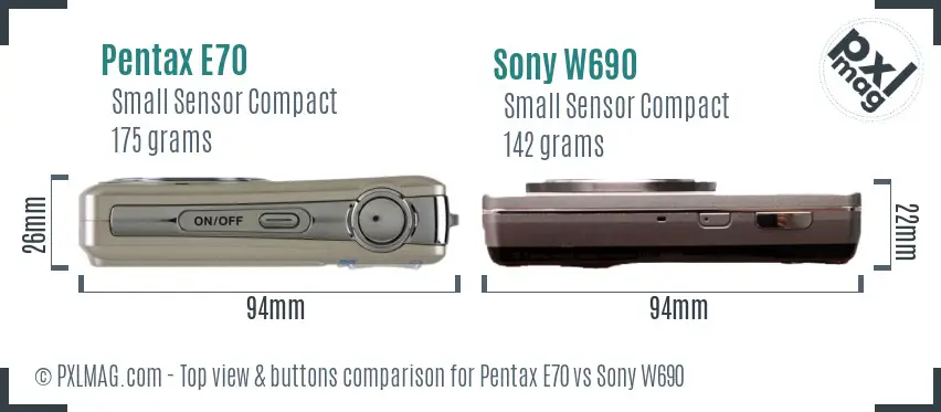 Pentax E70 vs Sony W690 top view buttons comparison