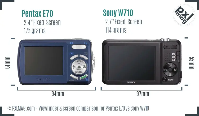 Pentax E70 vs Sony W710 Screen and Viewfinder comparison