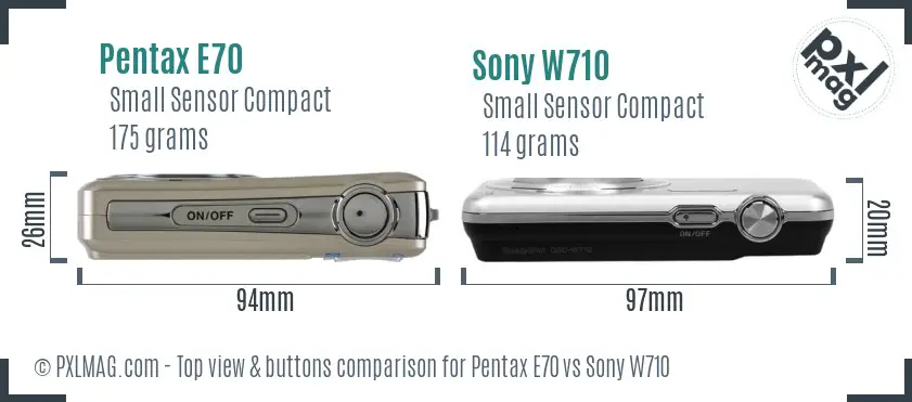 Pentax E70 vs Sony W710 top view buttons comparison